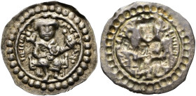 ULM, Königliche Münzstätte Heinrich VI., 1190 - 1197. Brakteat (0.47g). o.J., Ulm. HEINRIC - VS(ligiert). - CESAR., thronender König von vorne mit Lil...