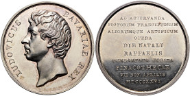 BAYERN Ludwig I., 1825 - 1848. Silbermedaille (36.44g). 1826, von Stiglmaier. Auf die Grundsteinlegung der Alten Pinakothek in München. Kopf nach link...