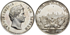 BAYERN Ludwig I., 1825 - 1848. Silbermedaille (27.68g). 1838, von Neuss und Rabausch. Auf das bei Augsburg abgehaltene Übungslager. Kopf nach rechts, ...