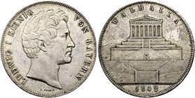 BAYERN Ludwig I., 1825 - 1848. Doppeltaler (2 Vereinstaler) zu 3 1/2 Gulden (37.03g). 1842, München. Geschichtsdoppeltaler. Auf die Einweihung der Wal...