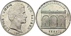 BAYERN Ludwig I., 1825 - 1848. Doppeltaler (2 Vereinstaler) zu 3 1/2 Gulden (37.01g). 1844, München. Geschichtsdoppeltaler. Auf die Errichtung der Fel...