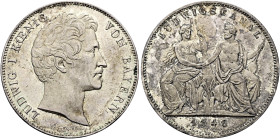 BAYERN Ludwig I., 1825 - 1848. Doppeltaler (2 Vereinstaler) zu 3 1/2 Gulden (37.00g). 1846, München. Geschichtsdoppeltaler. Auf die Vollendung des Lud...