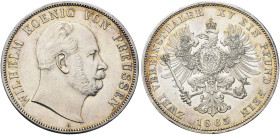 BRANDENBURG / PREUSSEN Wilhelm I., 1861 - 1888. Doppeltaler (2 Vereinstaler) (37.04g). 1865 A, Berlin. Kopf nach rechts, darunter Münzzeichen A / Preu...