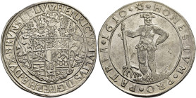 BRAUNSCHWEIG - WOLFENBÜTTEL Heinrich Julius, 1589 - 1613. Reichstaler (28.47g). 1610, Zellerfeld. Fünffach behelmter Wappenschild / Wilder Mann stehen...