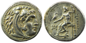Macedonian Kingdom. Alexander III 'the Great'. Silver Drachm 336-323 BC. Miletos, lifetime issue, 325-323 BC. Head of Herakles right, wearing lion's s...