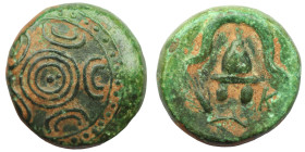 Kings of Macedon, Alexander III the Great (336-323 BC) AE Miletos, After 334 BC.
Obv: Macedonian shield; lightning bundle in the center.
Weight 4,45 g...