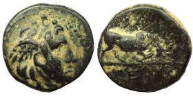 Seleukid Kings of Syria, Seleukos I Nikator (312-281 BC) AE Sardes.
Obv: Winged head of Medusa right.
Rev: BAΣIΛEΩΣ / ΣΕΛΕΥΚOY, Bull butting right.
Re...