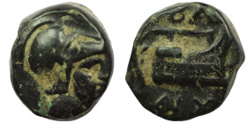 Roman Republic
Q series Æ Uncia. South East Italy, circa 211-210 BC. Helmeted head of Roma right, • behind / Prow right, ROMA above, Q before, • below...