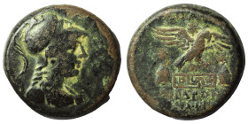 Phrygia, Apameia AE ca 88-40 BC, Andronikos, son of Alkios, magistrate.
Obv: Helmeted bust of Athena left, wearing aegis
Rev: Eagle alighting right ov...
