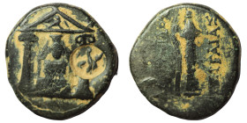 PAMPHYLIA, Perge. Circa 50-30 BC. Æ . Cult statue of Artemis Pergaia facing within distyle temple; c/m: sphinx seated right within circular incuse / B...