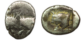 CARIA. Uncertain. 1/3 Siglos (Before 440 BC).
Obv: Confronted foreparts of two bulls.
Rev: Forepart of bull left within incuse square.
Weight 1,82 ...