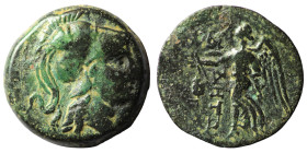 Pamphylia, Side AE 2nd-1st Century BC
Obv: Helmeted head of Athena right
Rev: ΣI-ΔHTΩN, Nike advancing left, holding wreath and palm; pomegranate befo...