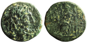 Cilicia, Anazarbos AE Tarkondimotos (39-31 BC)
Obv: Laureate head of Zeus right.
Rev: ANAZAPBEΩN. Zeus seated left on throne, holding sceptre and crow...