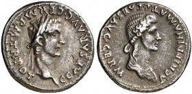 (37-38 d.C.). Calígula y Agripina madre. Denario. (Spink 1825) (S. 2) (RIC. 14). 3,60 g. Muy rara. MBC.