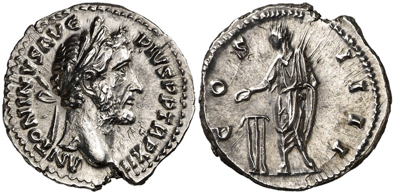 (148-149 d.C.). Antonino pío. Denario. (Spink 4076 var) (S. 304) (RIC. 183). 3,5...