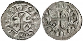 Comtat del Rosselló. Gausfred III (1115-1164). Perpinyà. Diner. (Cru.V.S. 113) (Cru.C.G. 1899). 0,68 g. Buen ejemplar. Escasa y más así. MBC+.