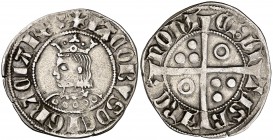 Jaume II (1291-1327). Barcelona. Croat. (Cru.V.S. 337.7) (Cru.C.G. 2154d). 3,25 g. Letras A y U latinas en anverso y góticas en reverso. Ex Áureo 22/1...
