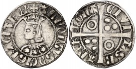 Alfons III (1327-1336). Barcelona. Croat. (Cru.V.S. 366) (Cru.C.G. 2184b). 3,13 g. Flores de seis pétalos en el vestido. Letras A sin travesaño. Manch...