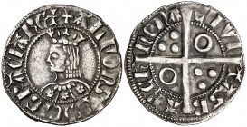 Alfons III (1327-1336). Barcelona. Croat. (Cru.V.S. 366.1) (Cru.C.G. 2184c). 3,14 g. Flores de seis pétalos en el vestido. Letras A con doble travesañ...