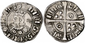 Alfons III (1327-1336). Barcelona. Croat. (Cru.V.S. 366.1 var) (Badia 183 sim) (Cru.C.G. 2184c var). 3,07 g. Flores de seis pétalos en el vestido. Let...