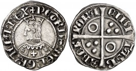 Pere III (1336-1387). Barcelona. Croat. (Cru.V.S. 408.2 var) (Badia falta) (Cru.C.G. falta). 3,19 g. Flores de cinco pétalos y cruz en el vestido. Let...