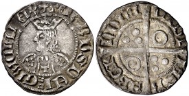 Pere III (1336-1387). Barcelona. Croat. (Cru.V.S. falta) (Badia falta) (Cru.C.G. falta). 3,06 g. Flores de cinco pétalos y T en el vestido. Letras gót...