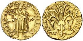 Alfons IV (1416-1458). Mallorca. Florí. (Cru.V.S. 796) (Cru.C.G. 2840). 3,43 g. Marca: bueyes. No figuraba en la Colección Caballero de las Yndias. Es...