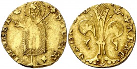 Alfons IV (1416-1458). València. Florí. (Cru.V.S. 810.1) (Cru.C.G. 2833). 3,39 g. Marcas: corona y losanje partido en aspa a los pies del santo. Atrac...