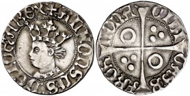 Alfons IV (1416-1458). Barcelona. Croat. (Cru.V.S. 820.1 var) (Badia 497) (Cru.C.G. 2865b var). 3,16 g. El busto, redondeado, interrumpe la gráfila. L...