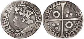 Alfons IV (1416-1458). Perpinyà. Mig croat. (Cru.V.S. 826.2) (Badia 592, mismo ejemplar) (Cru.C.G. 2873b). 1,42 g. Pátina. Ex Colección Baucis. Rara. ...