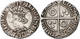 Alfons IV (1416-1458). Perpinyà. Croat. (Cru.V.S. falta) (Badia 610) (Cru.C.G. 2868p). 2,79 g. Muy rara, sólo conocemos otros dos ejemplares: los de l...