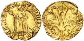 Joan II (1458-1479). València. Florí. (Cru.V.S. 936) (Cru.Comas 126, indica 6 ejemplares en colecciones particulares) (Cru.C.G. 2972). 3,40 g. Marcas:...