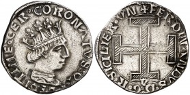 Ferran I de Nàpols (1458-1494). Nàpols. Coronat. (Cru.V.S. 1010) (Cru.C.G. 3421) (MIR. 68/4). 3,89 g. Escasa. MBC+.