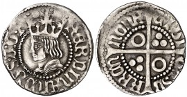 Ferran II (1479-1516). Barcelona. Mig croat. (Cru.V.S. 1143.1 var) (Badia 864) (Cru.C.G. 3076b). 1,63 g. Algo descentrada. Buen ejemplar. MBC+.