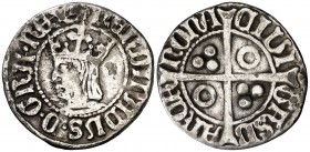 Ferran II (1479-1516). Barcelona. Mig croat. (Cru.V.S. 1145 var) (Badia falta) (Cru.C.G. 3078a, mismo ejemplar, mal descrita). 1,51 g. Ex Áureo 11/05/...