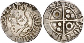 Ferran II (1479-1516). Perpinyà. Croat. (Cru.V.S. 1155.1) (Badia 943, mismo ejemplar) (Cru.C.G. 3074). 2,69 g. Rayitas. Ex Colección Antoni López i Ll...