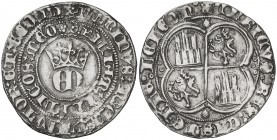 Enrique II (1368-1379). Coruña. Real. (AB. 404.6 var). 2,99 g. Muy rara. MBC+.