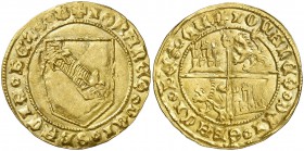 Juan II (1406-1454). Sevilla. Dobla de la banda. (AB. 617.2). 4,54 g. Leones sin corona. Bella. Ex Áureo & Calicó 28/05/2013, nº 143. EBC-/EBC.