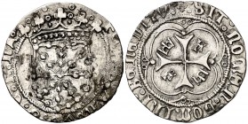 Fernando I (1512-1516). Navarra. Real. (Cru.V.S. 1317.12 var) (Cru.C.G. 3221a). 2,61 g. Leves oxidaciones. Rayitas. (MBC/MBC+).