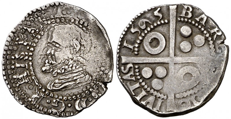 1595. Felipe II. Barcelona. 1/2 croat. (Cal. 697) (Badia falta) (Cru.C.G. 4247c ...