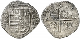 1595. Felipe II. Valladolid. . 1 real. (Cal. 692). 3,10 g. Escudo entre fecha de dos dígitos en vertical/ y /. Ex Colección Princesa de Éboli 20/10/20...