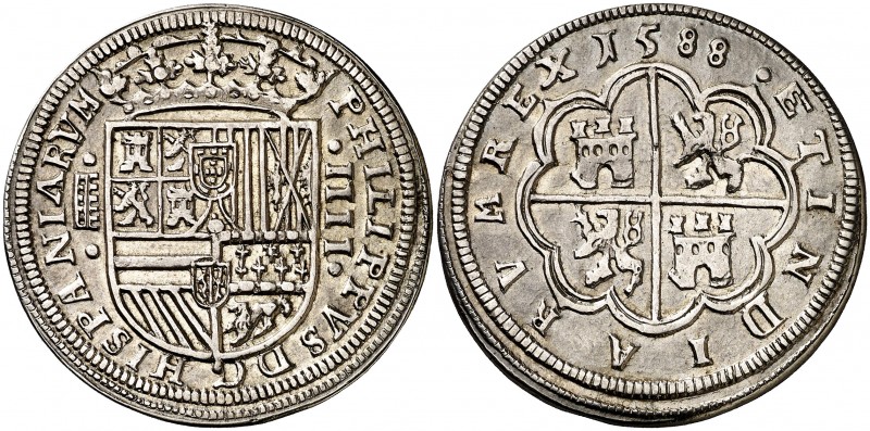 1588. Felipe II. Segovia. 4 reales. (Cal. 371, mismo ejemplar). 13,26 g. Acueduc...