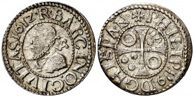 1612. Felipe III. Barcelona. 1/2 croat. (Cal. 543) (Cru.C.G. 4342e). 1,61 g. Leyendas de anverso y reverso intercambiadas. Rara y más así. EBC.