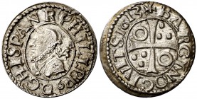 1613. Felipe III. Barcelona. 1/2 croat. (Cal. 537 var) (Badia 1027) (Cru.C.G. 4342h). 1,58 g. Atractiva. Rara y más así. MBC+/EBC-.