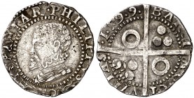 1599. Felipe III. Barcelona. 1 croat. (Cal. 425) (Cru.C.G. 4339b). 3,32 g. Ex Áureo 20/04/2005, nº 342. Rara. MBC.