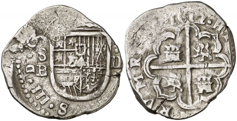 1612. Felipe III. Sevilla. B. 2 reales. (Cal. 385 var). 6,72 g. Valor en posició...