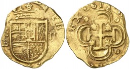1611/09. Felipe III. Sevilla. B. 2 escudos. (Cal. falta). 6,71 g. Preciosa pátina. Ex Colección Isabel de Trastámara 15/12/2016, nº 586. Única conocid...