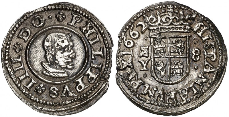 1662. Felipe IV. M (Madrid). Y. 8 maravedís. (Cal. 1428) (J.S. M-438). 2,43 g. C...