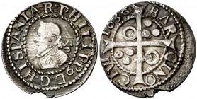 1636. Felipe IV. Barcelona. 1 croat. (Cal. 977) (Cru.C.G. 4414d). 3,10 g. Leve defecto de cospel. Bonita pátina. Escasa. MBC+.