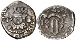 1624. Felipe IV. Valencia. 1 divuitè. (Cal. 1101) (Cru.C.G. 4434b). 2,10 g. Valor en anverso. Rara. MBC-.